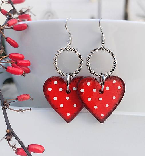 Náušnice - Heart dots // Red - 17260313_