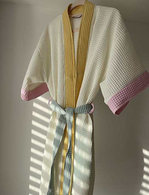 Župany - Waflový dámsky župan PASTEL - 17259624_