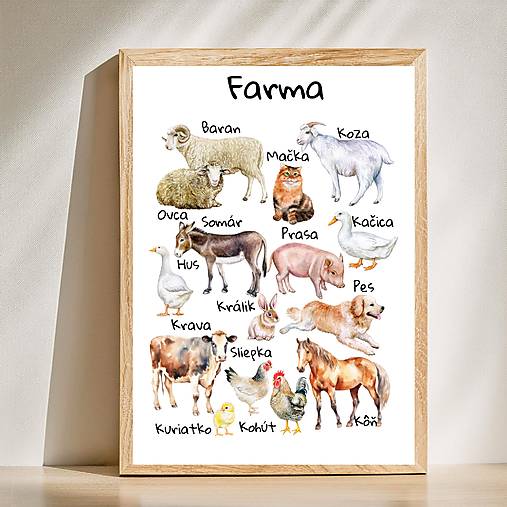 Hračky - Plagát Zvieratká Farma, montessori PDF - 17258846_