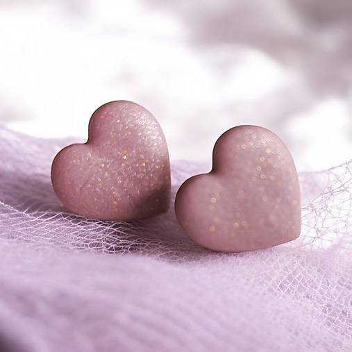 Náušnice - Levanduľové srdiečka z modelovacej hmoty - 17265789_