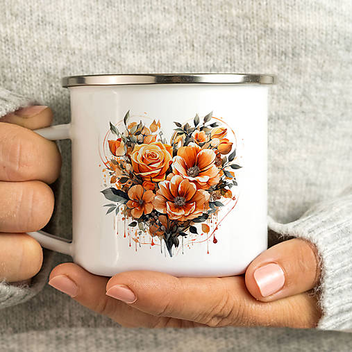 Nádoby - SRDCE smaltovaný hrnček - 17264642_