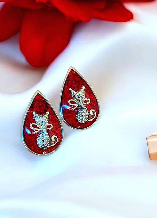 Náušnice - Napichovacie náušnice s mačkami, chirurgická oceľ - 17263949_