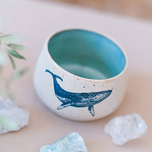 Nádoby - Šálka velryba větší (Tyrkys velryba) - 17271052_