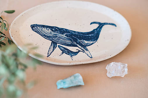 Nádoby - Oválný talíř - podtácek s velrybou  (Minimal s mláďátkem) - 17271312_