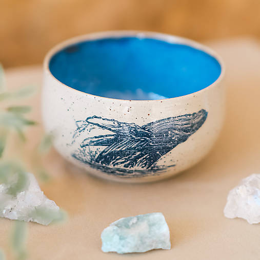 Nádoby - Miska s velrybou (Modrá skákající) - 17271348_