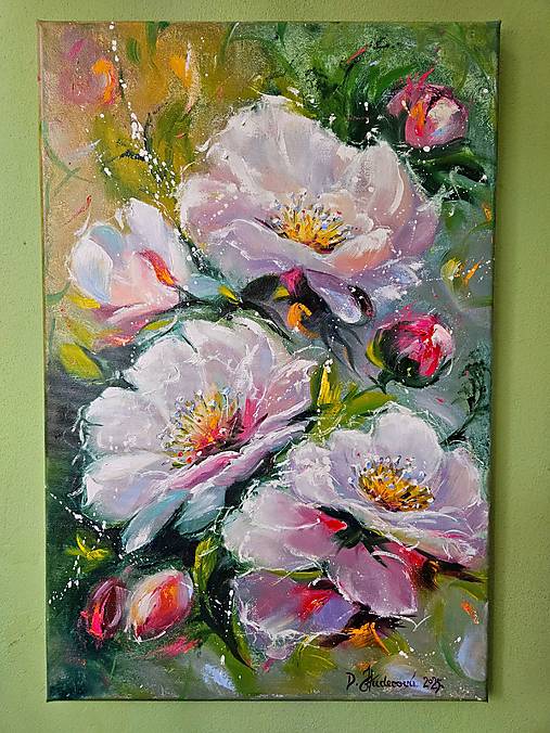 Obrazy - Obraz "Jarné kvety" - olejomaľba 40x60cm - 17270002_