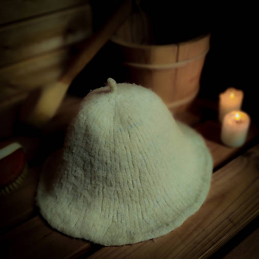 Čiapky, čelenky, klobúky - Klobúk do sauny, 100% prírodná merino vlna - 17270367_