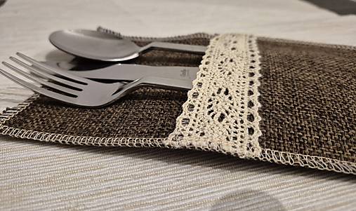 Úžitkový textil - Puzdro na príbor hnedé s čipkou - 17276020_