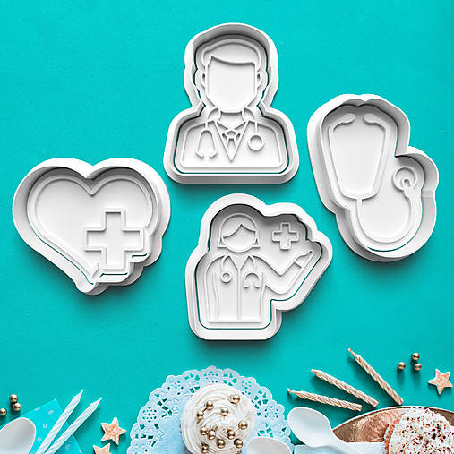 Príbory, varešky, pomôcky - Vykrajovátko s pečiatkou Lekár Sestrička 798 (4ks Sada vykrajovačiek s pečiatkou 798-SET) - 17275359_