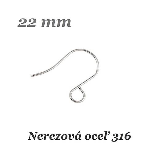 Komponenty - Náušnicový háčik 22mm /M2340/ - nerez.oceľ 316 - 17277110_