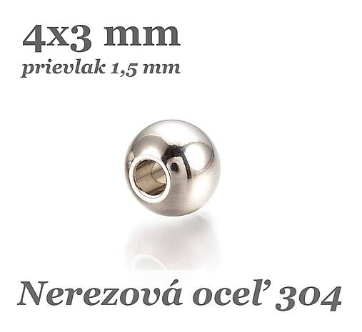 Korálky - Korálka 4x3mm, prievlak 1,5mm /M4558/ - nerez.oceľ 304 - 17277756_