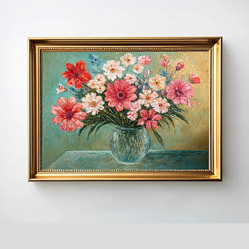 Obrazy - Kvety vo váze - olej 50x70 - 17277380_