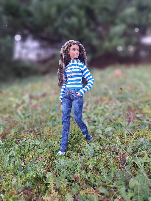 Hračky - Barbie džínsy s vreckami strečové melírované č-1 - 17279920_