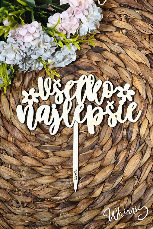 Dekorácie - Drevený zápich "Všetko najlepšie" – dekorácia na tortu - 17281123_