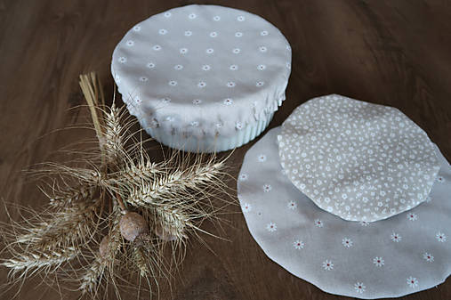 Úžitkový textil - Kryt na misu - sada 3 ks béžová kvietkovaná - 17282124_