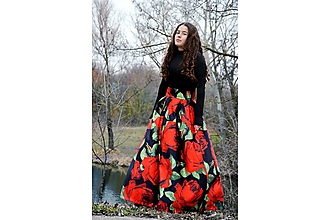 Sukne - Dámska sukňa dlhá červené ruže - 17282495_