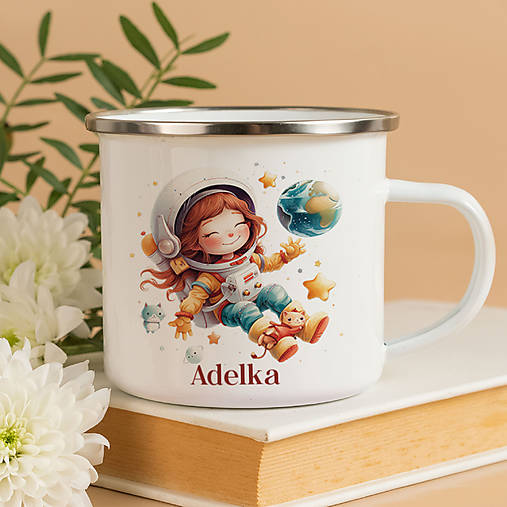 Nádoby - KOZMONAUTKA smaltovaný hrnček s ľubovoľným menom - 17283289_