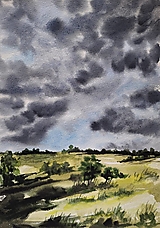 Obrazy - Mračná nad krajinou akvarel - 17283118_