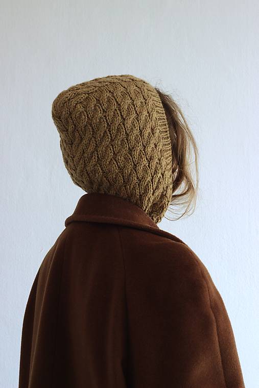 Čiapky, čelenky, klobúky - Pletená merino kukla so vzorom - 17287358_