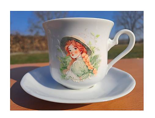 Nádoby - Porcelánová šálka s podšálkou Anna zo Zeleného domu (H6) - 17287229_
