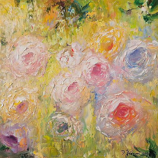 Obrazy - Obraz "Ruže v záhrade" - olejomaľba, plátno, 50x50 cm - 17286943_