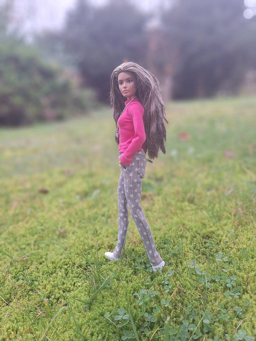 Hračky - Barbie džínsy s vreckami strečové bodkované č-2 - 17291023_