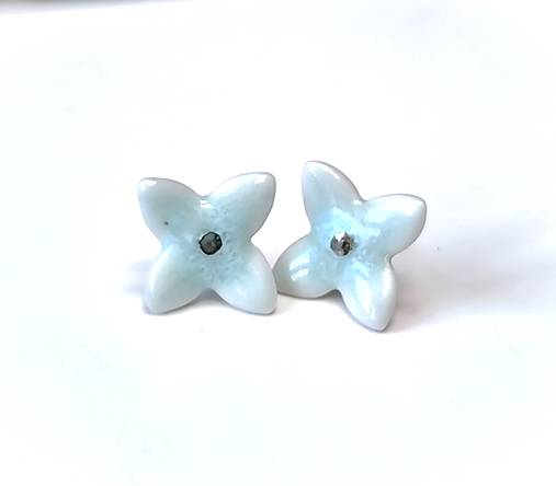 Náušnice - Kvietočky modrasté - porcelánové napichovačky - 17293880_