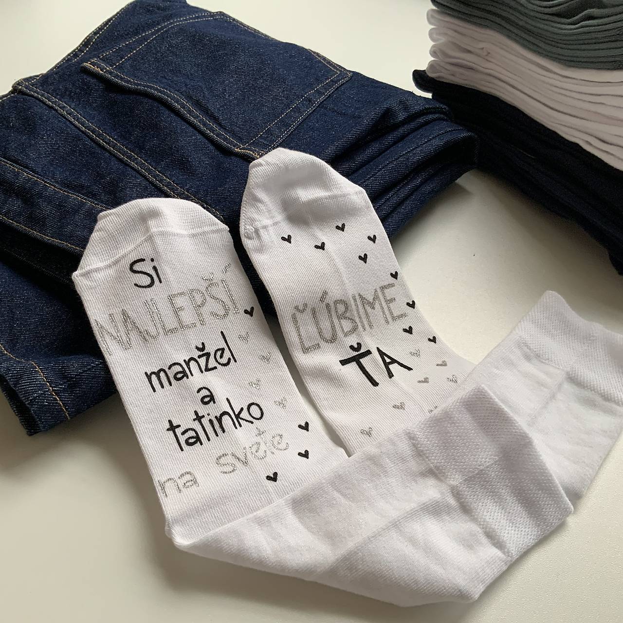 Maľované ponožky pre najlepšieho manžela a tatinka (biele)