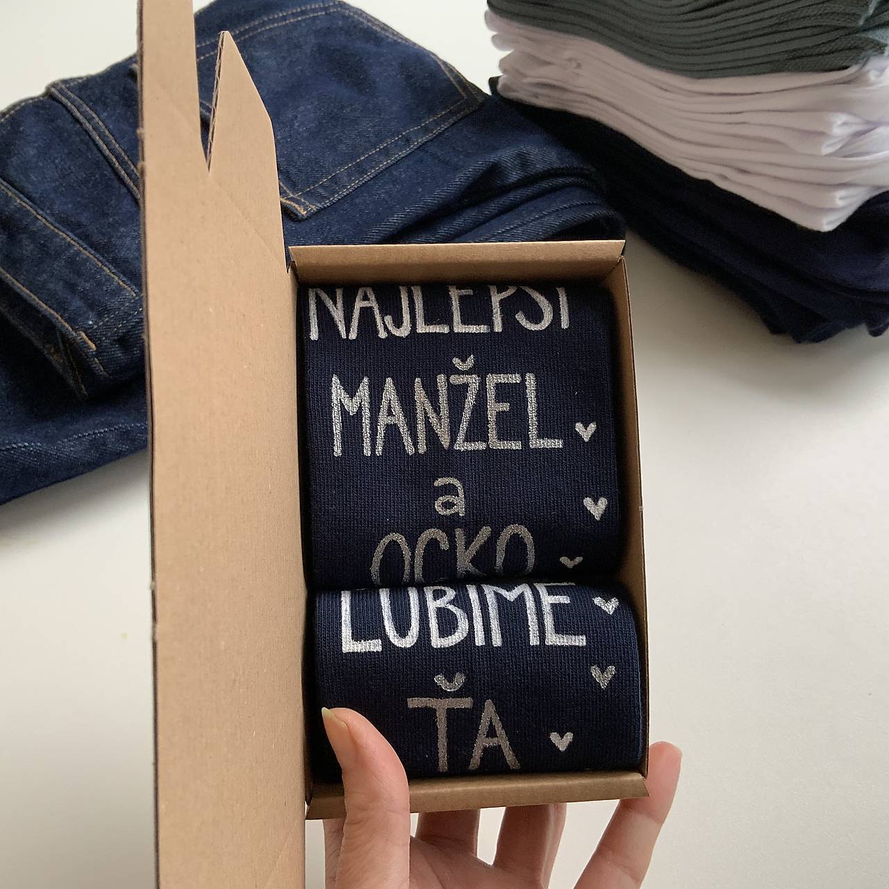 Maľované ponožky pre najlepšieho manžela a tatinka (Zmena -ocko (TMAVOMODRÉ))