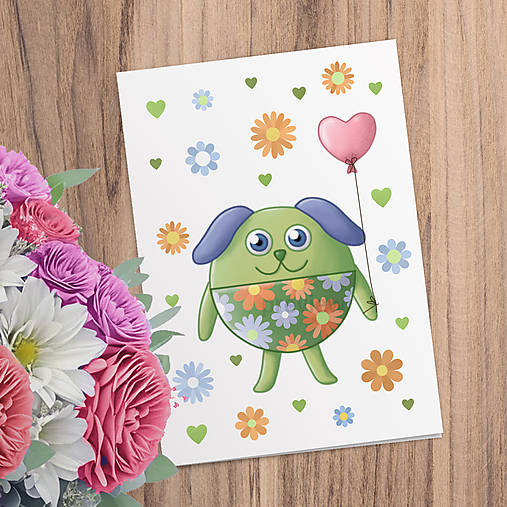 Papiernictvo - Guľkáči + balón srdce (nielen) valentínska pohľadnica (psík) - 17293077_