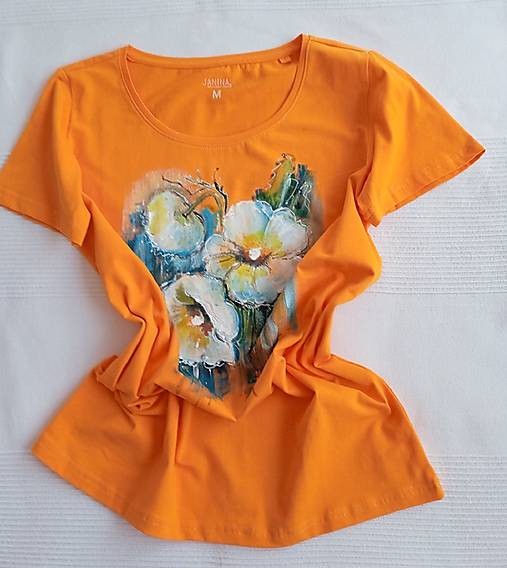 Topy, tričká, tielka - Oranžové s kvetmi - 17297757_