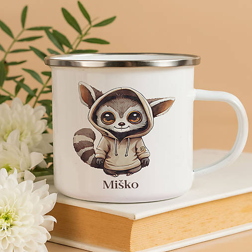 Nádoby - LEMUR smaltovaný hrnček s ľubovoľným menom - 17296410_