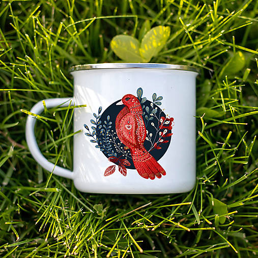 Nádoby - VTÁČIK 2 smaltovaný hrnček - 17297245_