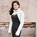 Svetre a kardigány - Petrolejové pleteninové bolero s vysokým golierom - 17299746_