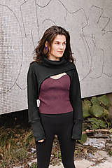 Svetre a kardigány - Petrolejové pleteninové bolero s vysokým golierom - 17299747_