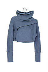 Svetre a kardigány - Petrolejové pleteninové bolero s vysokým golierom - 17299809_