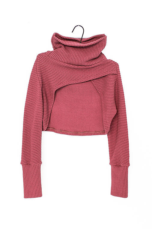 Svetre a kardigány - Ružové pleteninové bolero s vysokým golierom - 17300090_