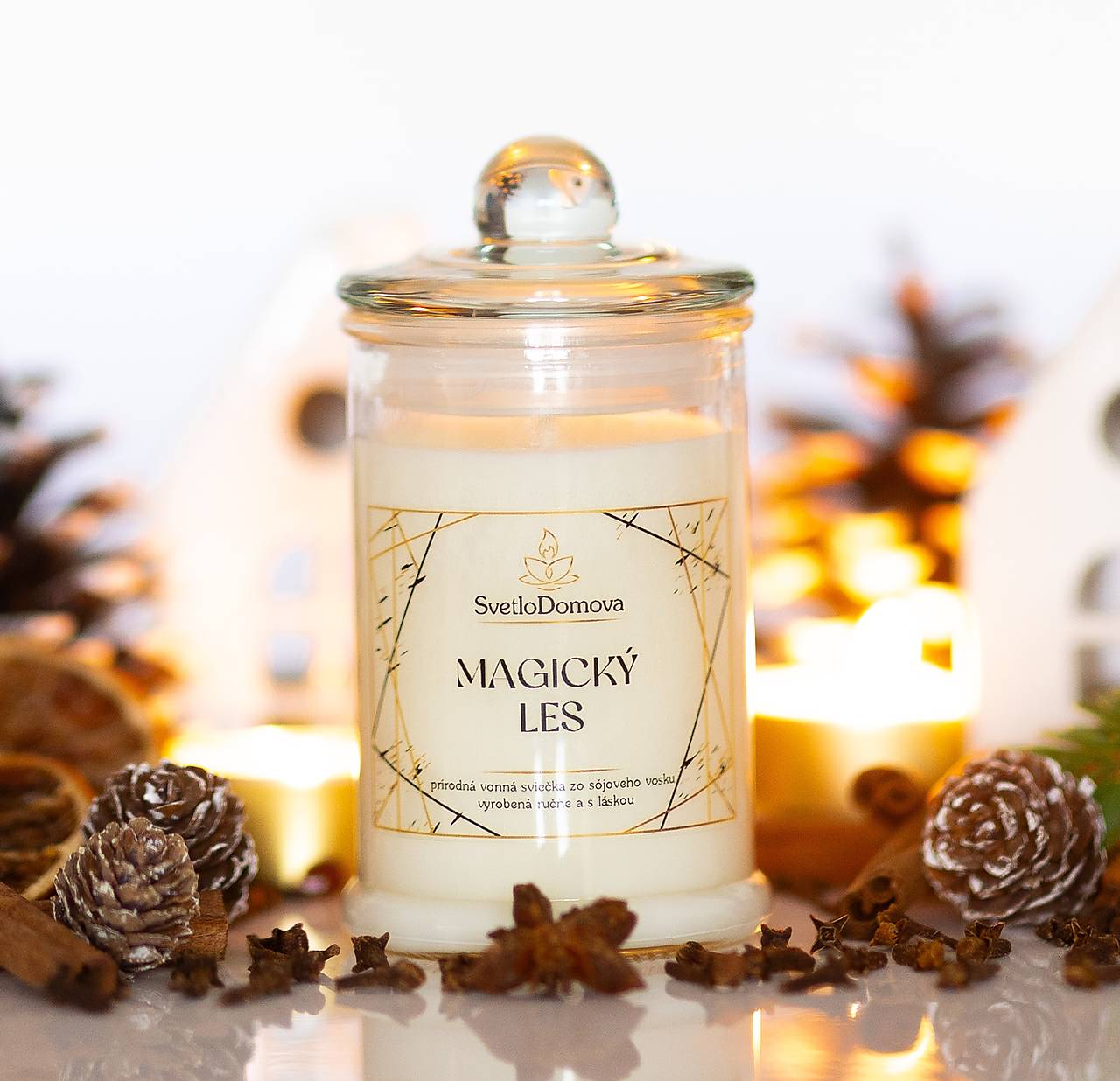 VÝPREDAJ - Sójová sviečka v skle so 100% silicou - Magický les