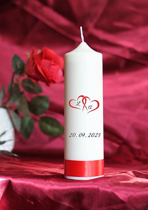 Sviečky - Svadobný dar pre novomanželov Veľká personalizovaná sviečka Dve srdcia - 17298495_