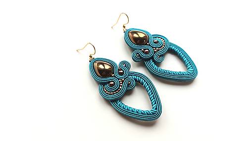 Náušnice - Modro-zelená Emma - soutache earring - ručne šité šujtášové náušnice - 17302175_