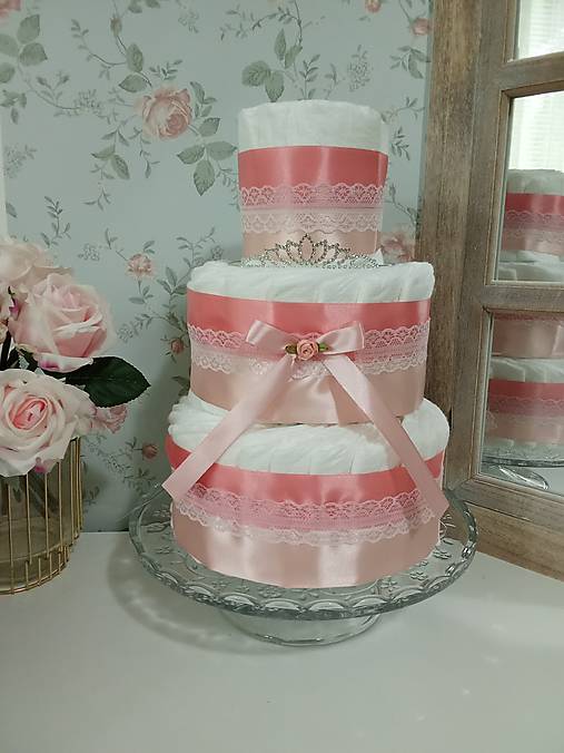 Detské doplnky - AKCIA -50 % Plienková torta Elegant s korunkou - 17301257_