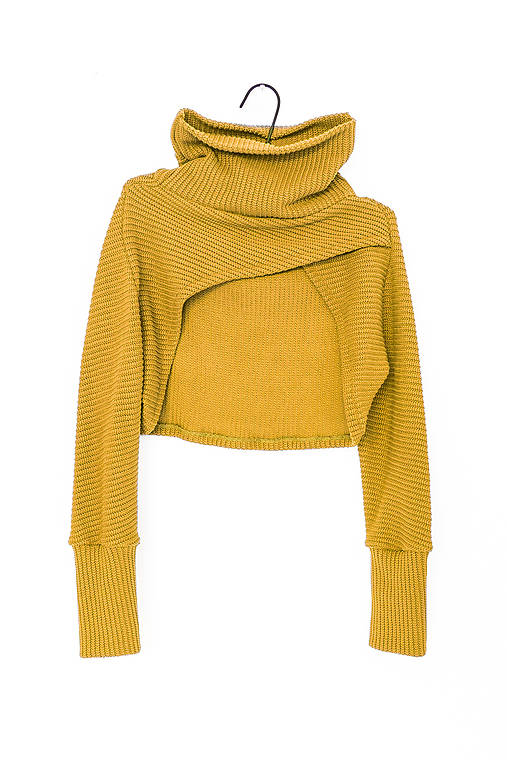 Svetre a kardigány - Horčicové žlté pleteninové bolero s vysokým golierom - 17305960_