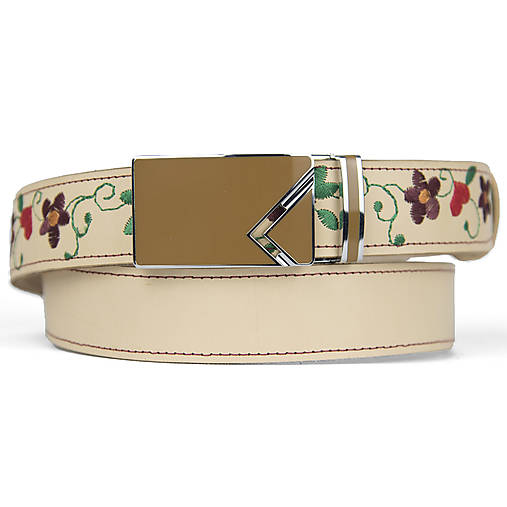 Pánske doplnky - Prírodný kožený opasok s výšivkou, pracka s automatickým zapínaním, 127cm, Limitovaná edícia 17 - 17305394_