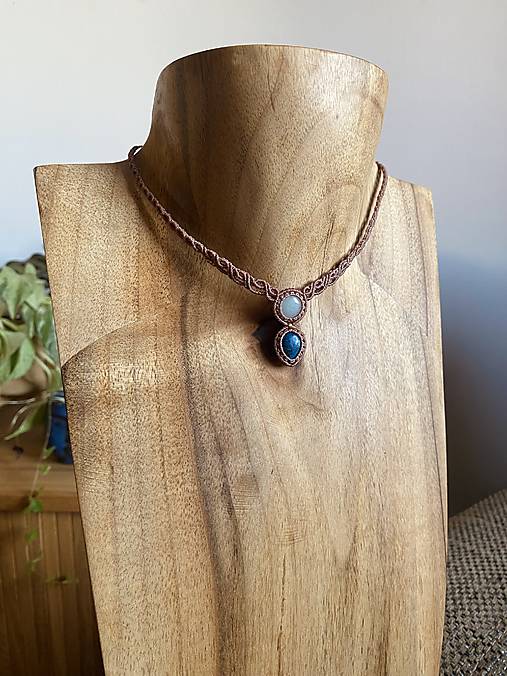 Náhrdelníky - Macrame náhrdelník- akvamarín a achát - 17306369_