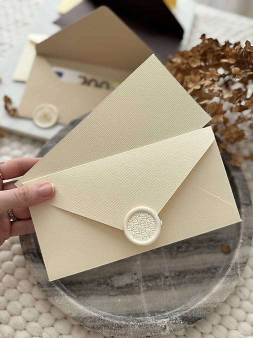 Papiernictvo - Krémová obálka na peniaze PURE 3v1 (obálka, pečať, list) - 17309076_