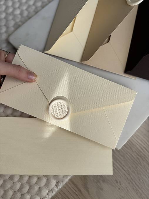 Papiernictvo - Krémová obálka na peniaze PURE 3v1 (obálka, pečať, list) (Obálka + list na text + pečať) - 17309152_