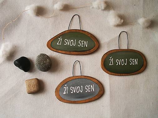 Dekorácie - Ceduľka - Ži svoj sen (Olivovo zelená) - 17311843_