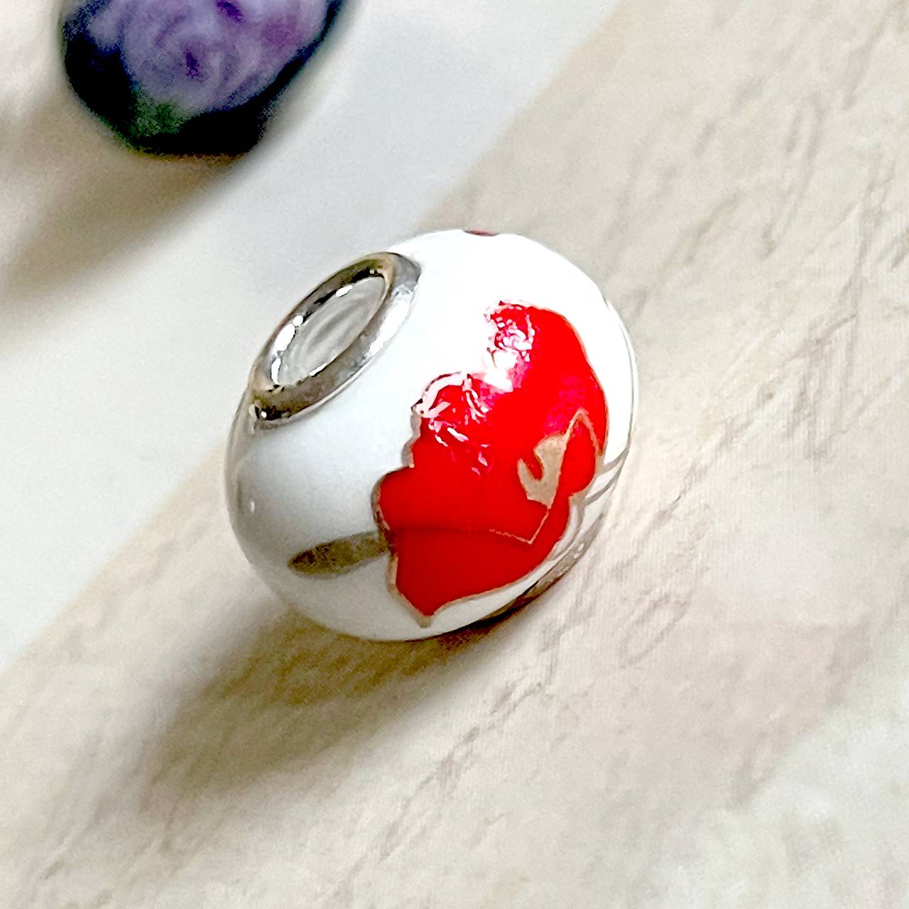 Gemstone European Style Pendant Rondelle Bead / Prívesok, korálka keramická AG925 E050 (č.1 biela s červenými kvetmi)