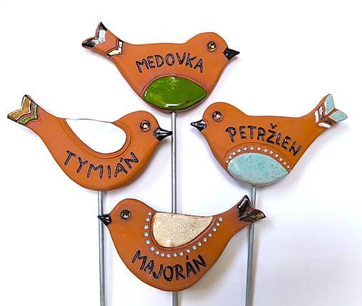 Dekorácie - Keramický bylinkový zápich do záhrady VTÁČIK - 17316166_