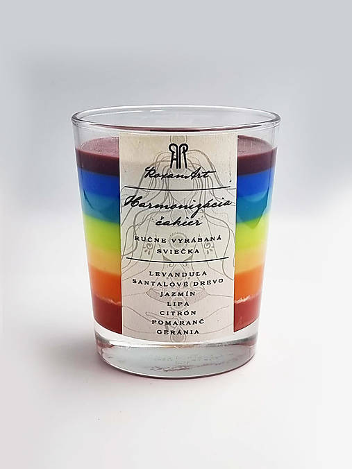 Sviečky - Harmonizácia čakier - sójová sviečka siedmich vôní v skle s dreveným knôtom, 230 ml - 17315563_